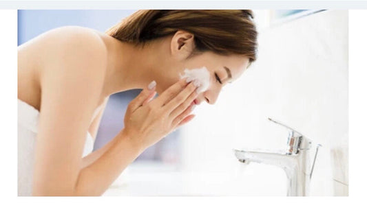 A girl wash her face is a daily routine to ensure skin look clear and bright